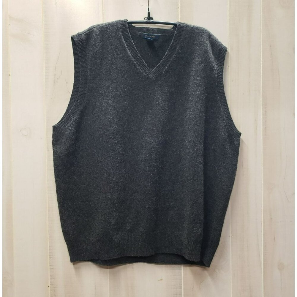 Club Room 100% Wool Old Money Sweater Vest Dark Gray, Pullover, XL Dark Academia